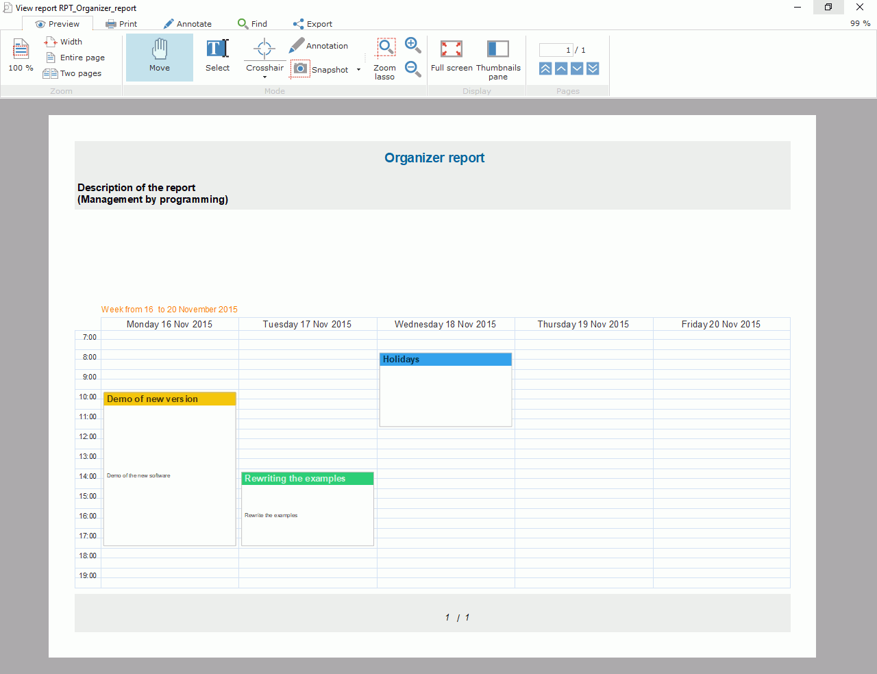 Organizer report
