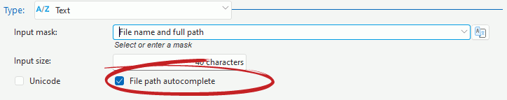 Assisted input of a file path