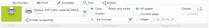 Ribbon 'Print' tab