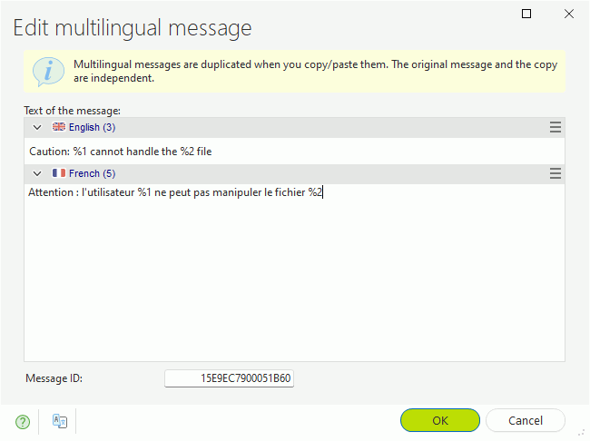 Window for entering multilingual messages