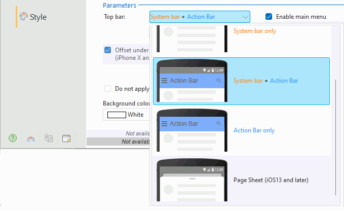 Choosing the top bar