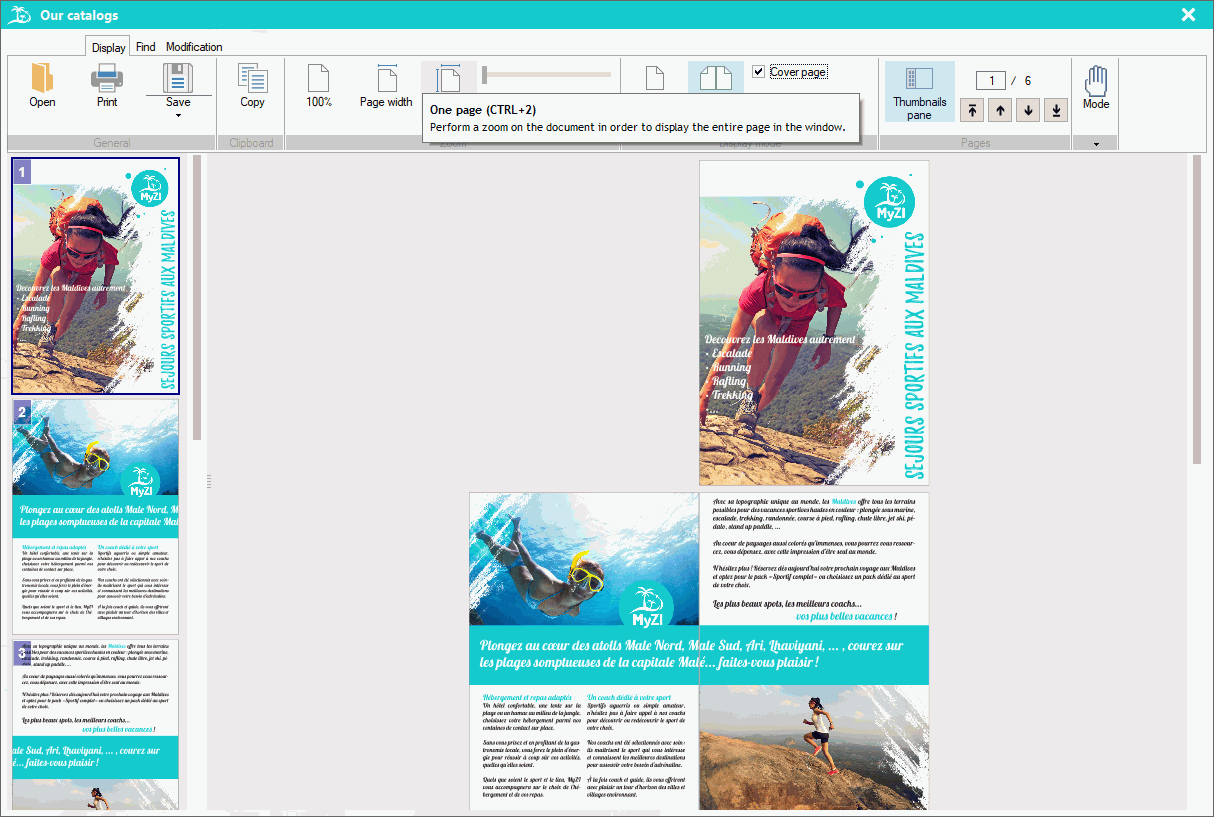 Display in 2-page mode with cover page