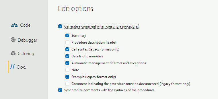 Edit options