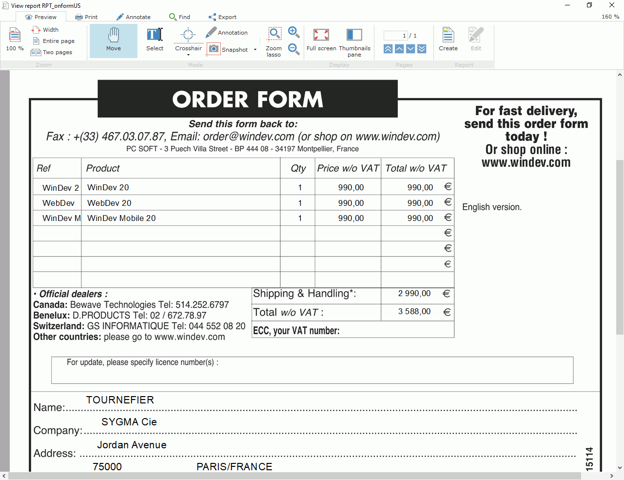 Report based on a form