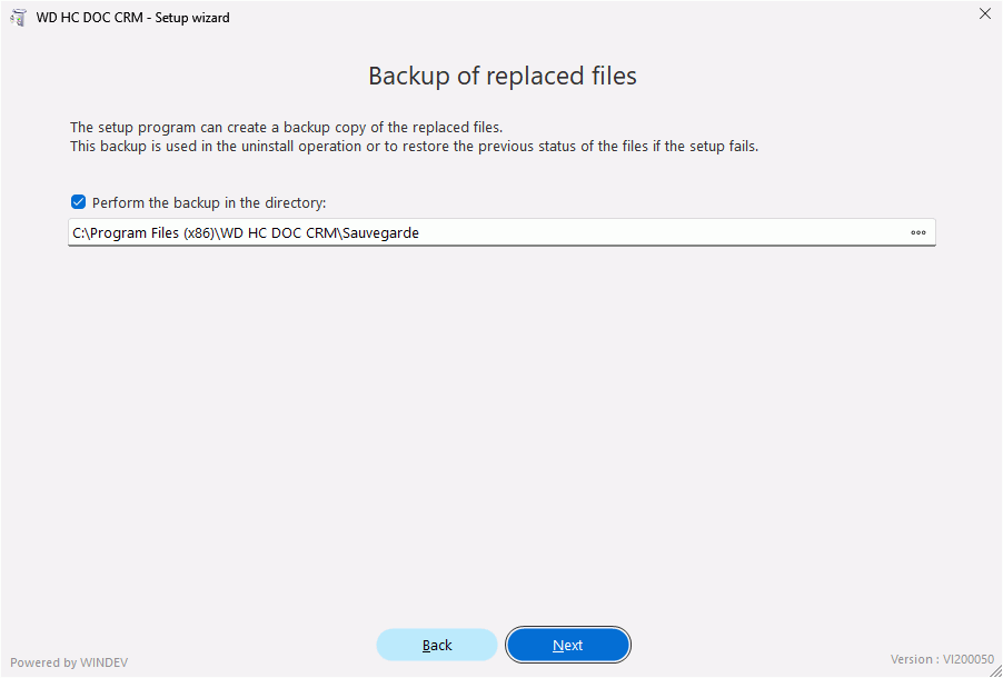 Backup of replaced files