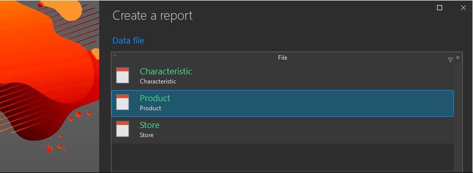 Report creation wizard - Select data file