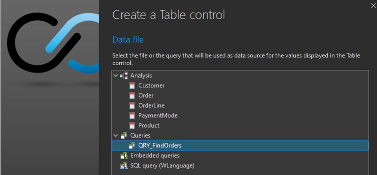 Table control creation wizard - Selecting the data source