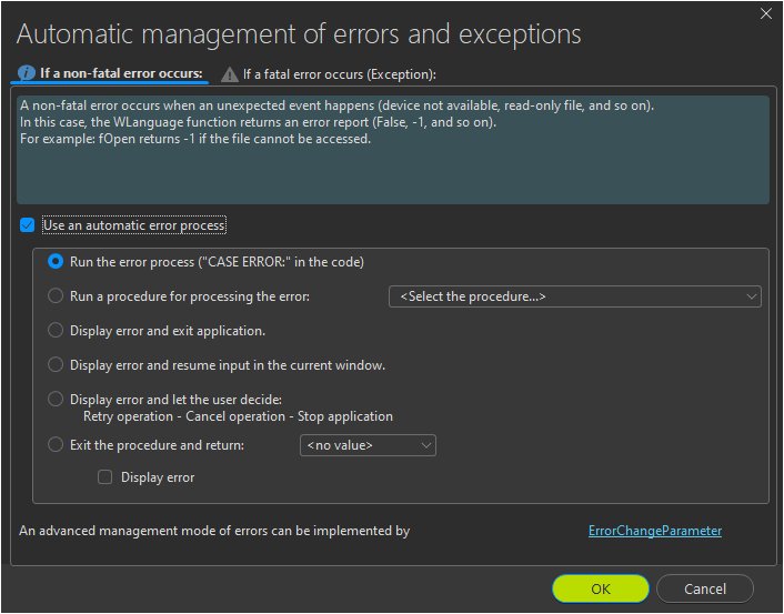 Configuring the automatic error handling