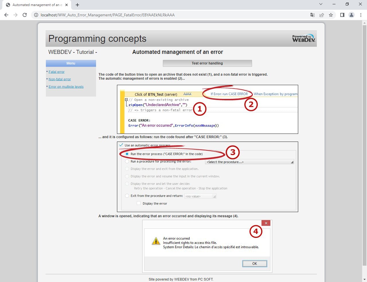 Test of a non-fatal error