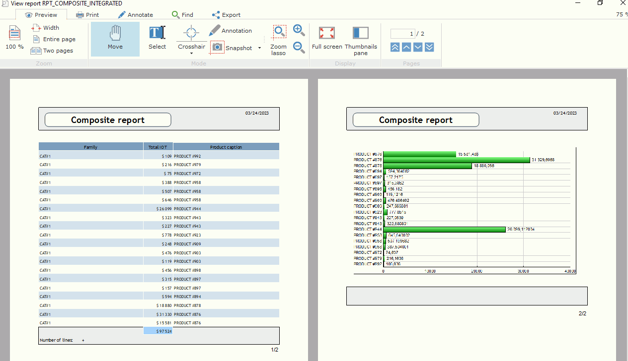 Composite report at runtime