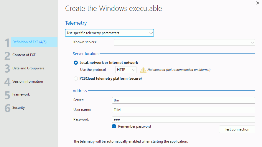 Customizing the telemetry options