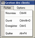 Raccourcis dans les options de menu